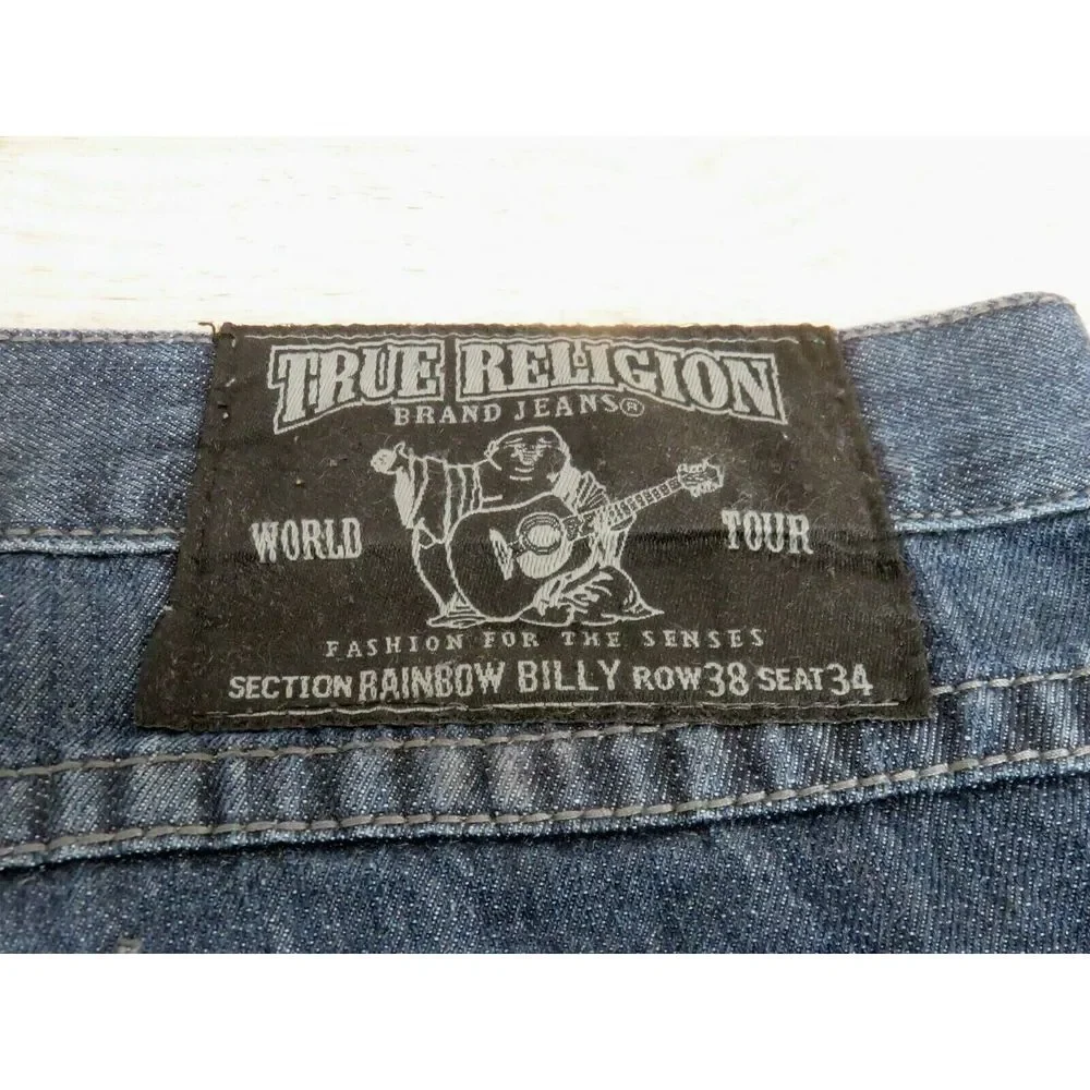 Mens‎ True Religion Jeans Dark Blue Size 38 Cotton USA Rainbow Billy Flap Pocket